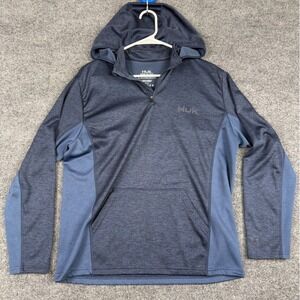 Huk Fishing Hoodie Mens Medium Blue Quarter Zip Pullover Performance Shirt M